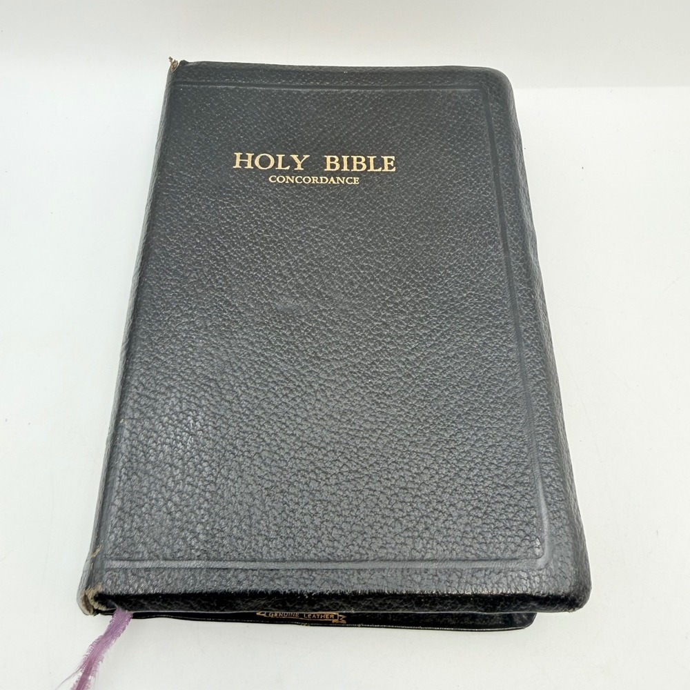 Vintage 1966 World Publishing Holy Bible KJV Red Letter Genuine Leather Black